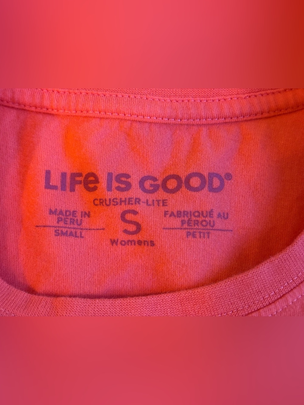 Life Is Good Crusher-Lite Women's Tee Here comes the Sun, SM, Coral/orange - Picture 5 of 16
